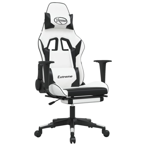 Fauteuil de jeu avec repose-pieds en similicuir blanc et noir vidaXL