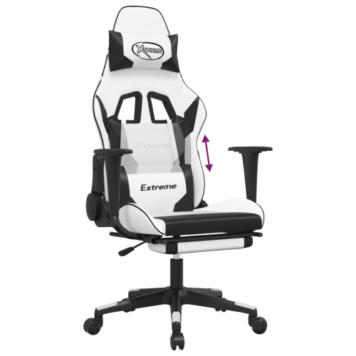 Fauteuil de jeu avec repose-pieds en similicuir blanc et noir vidaXL