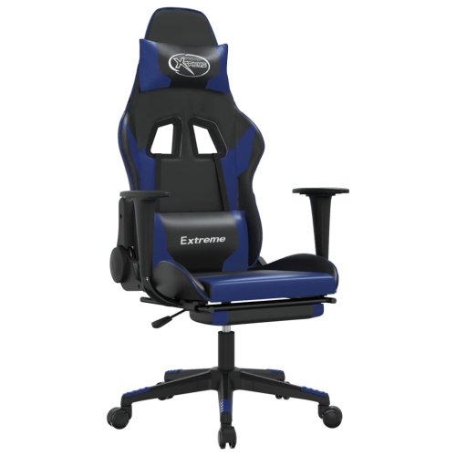 Fauteuil de jeu avec repose-pieds en similicuir noir et bleu vidaXL