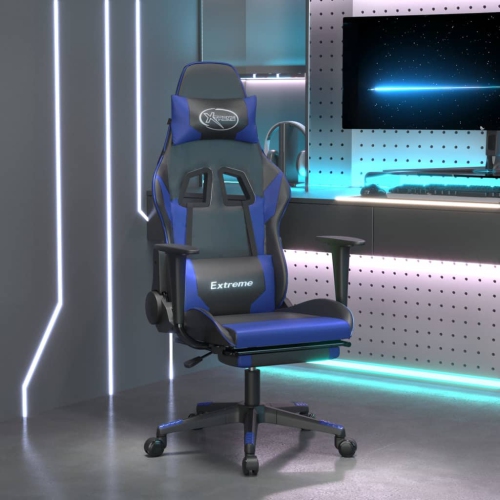 Fauteuil de jeu avec repose-pieds en similicuir noir et bleu vidaXL