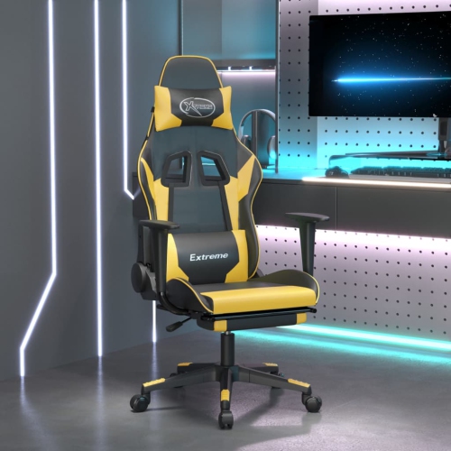 Fauteuil de jeu avec repose-pieds en similicuir noir et doré vidaXL