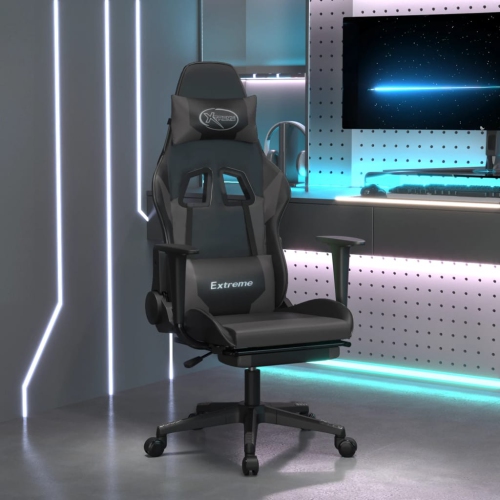 vidaXL Gaming Chair with Footrest Black and Grey Faux Leather