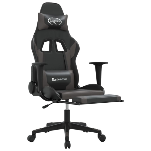 vidaXL Gaming Chair with Footrest Black and Grey Faux Leather