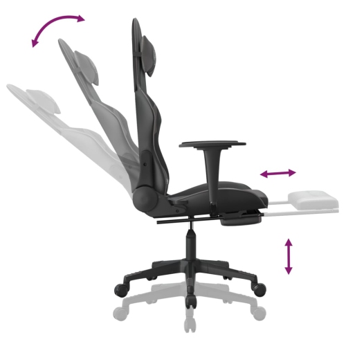 vidaXL Gaming Chair with Footrest Black and Grey Faux Leather