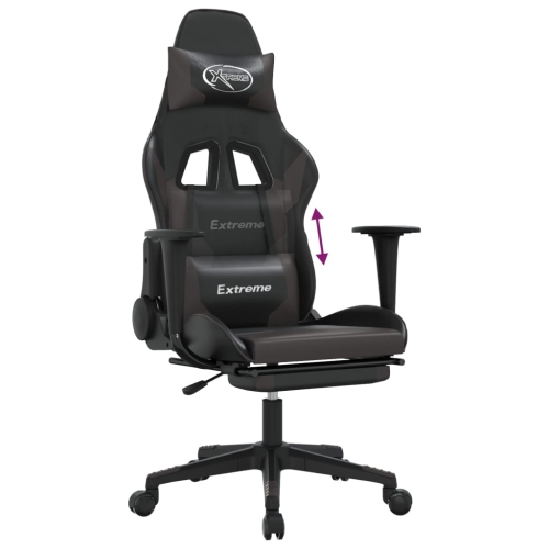 vidaXL Gaming Chair with Footrest Black and Grey Faux Leather