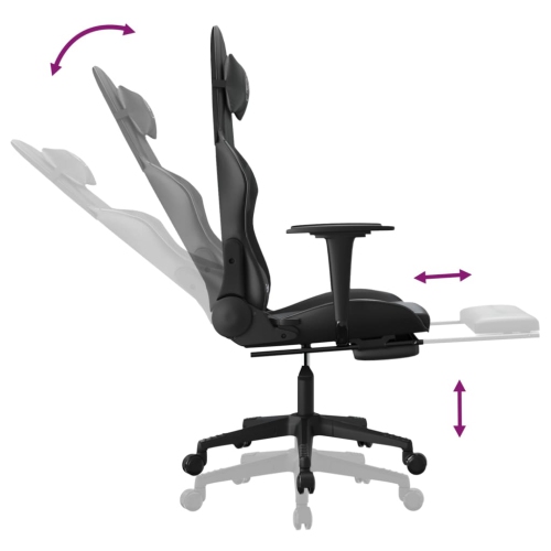 vidaXL Gaming Chair with Footrest Black Faux Leather