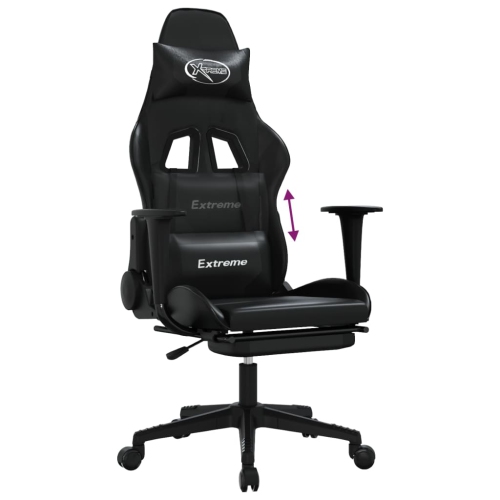 vidaXL Gaming Chair with Footrest Black Faux Leather