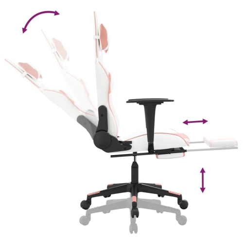 vidaXL Gaming Chair with Footrest White and Pink Faux Leather