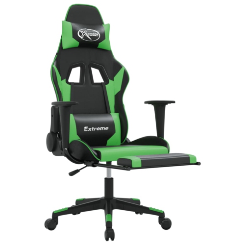 vidaXL Gaming Chair with Footrest Black and Green Faux Leather