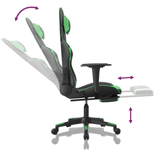 vidaXL Gaming Chair with Footrest Black and Green Faux Leather