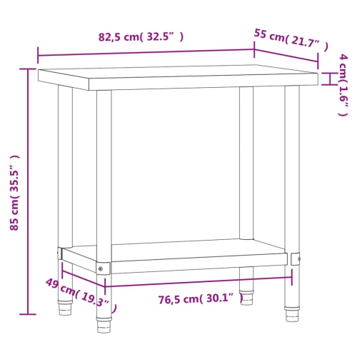 Table de travail de cuisine 82.5x55x85 cm en acier inoxydable de vidaXL