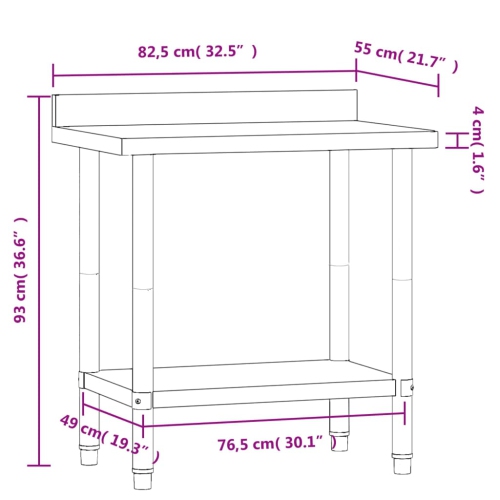 Table de travail de cuisine avec dosseret 82,5x55x93 cm en acier inoxydable