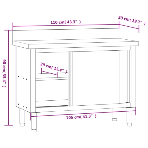 Table de travail de cuisine avec portes coulissantes en acier inoxydable vidaXL