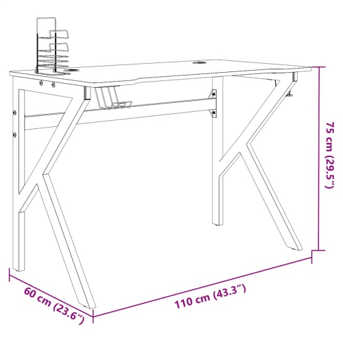 vidaXL 43 Inch Gaming Desk with K-Shaped Legs, Ergonomic Computer Desk, Sturdy PC Desk for Gamers