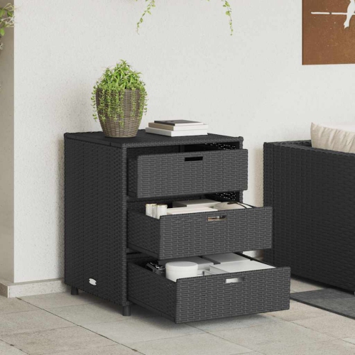vidaXL Garden Storage Cabinet Black 55x59x69 cm Poly Rattan