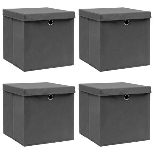 VIDAXL  Storage Boxes With Lids 4 PCs Grey 32X32X32 Cm Fabric