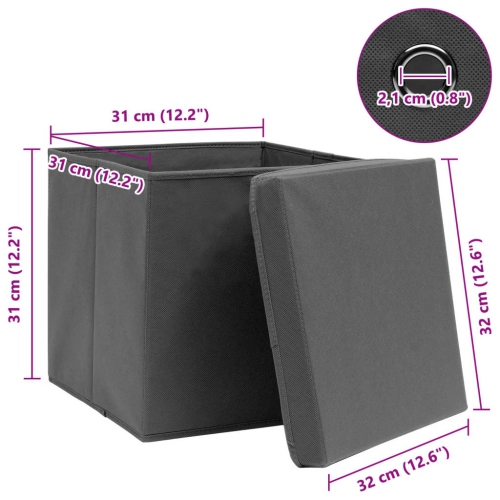 vidaXL Storage Boxes with Lids 4 pcs Grey 32x32x32 cm Fabric