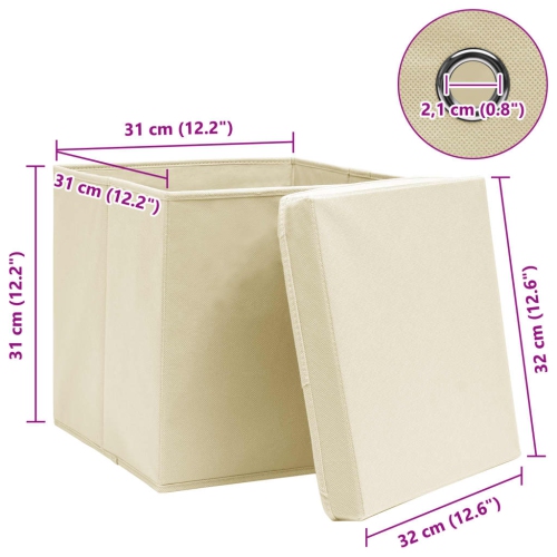 vidaXL Storage Boxes with Lid 4 pcs Cream 32x32x32 cm Fabric
