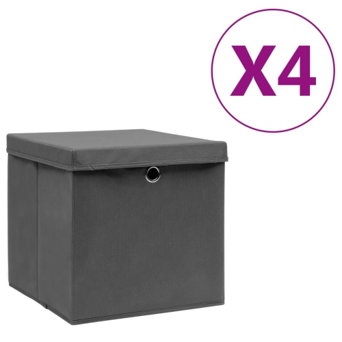 VIDAXL  Storage Boxes With Covers 4 PCs 28X28X28 Cm Grey