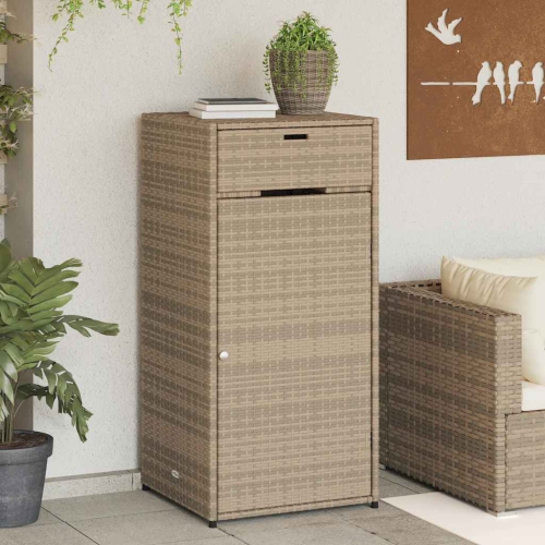 vidaXL Garden Storage Cabinet Beige 55x55x111 cm Poly Rattan