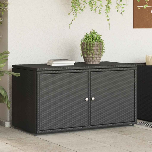 vidaXL Garden Storage Cabinet Black 110x55x60.5 cm Poly Rattan