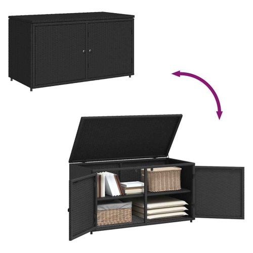 vidaXL Garden Storage Cabinet Black 110x55x60.5 cm Poly Rattan