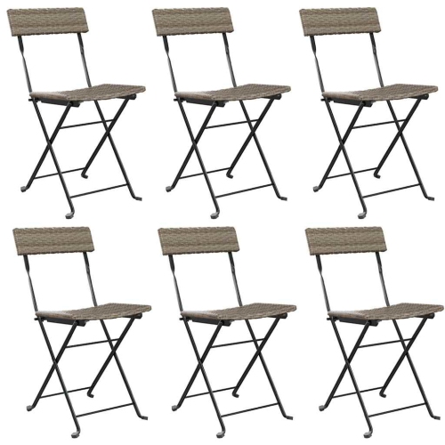 VIDAXL  Folding Bistro Chairs 6 PCs Poly Rattan And Steel In Grey