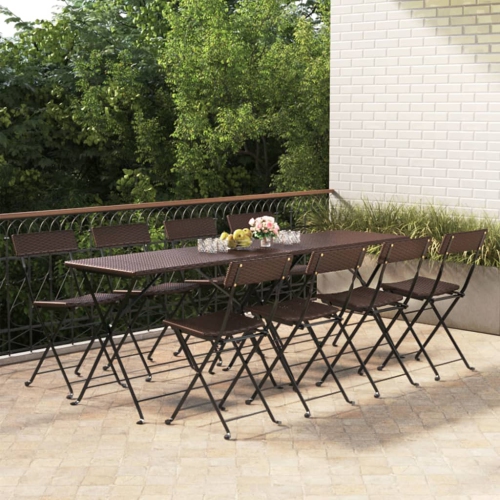 vidaXL Folding Bistro Chairs 8 pcs Brown Poly Rattan and Steel