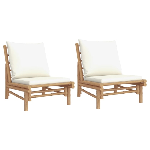 VIDAXL  Garden Chairs 2 PCs With Cream White Cushions Bamboo