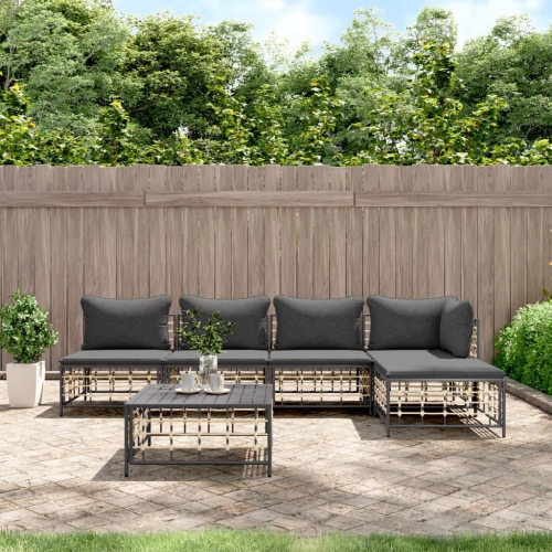 Ensemble de salon de jardin de 6 pièces avec coussins en poly rotin anthracite de vidaXL