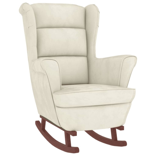 VIDAXL  Rocking Chair With Solid Wood Rubber Legs Cream Velvet