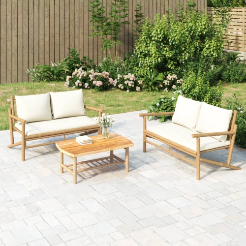 vidaXL Garden Bench with Cream White Cushions Bamboo