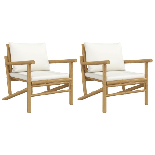 VIDAXL  Garden Chairs 2 PCs With Cream White Cushions Bamboo