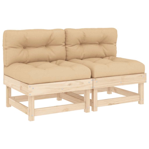 vidaXL Middle Sofas with Cushions 2 pcs Solid Wood Pine