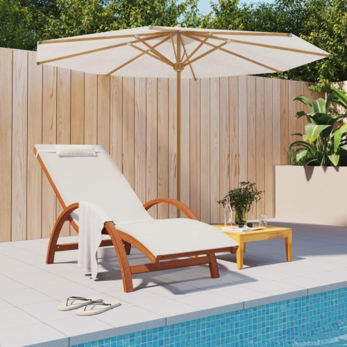 vidaXL Sun Lounger with Pillow White Textilene and Solid Wood Poplar