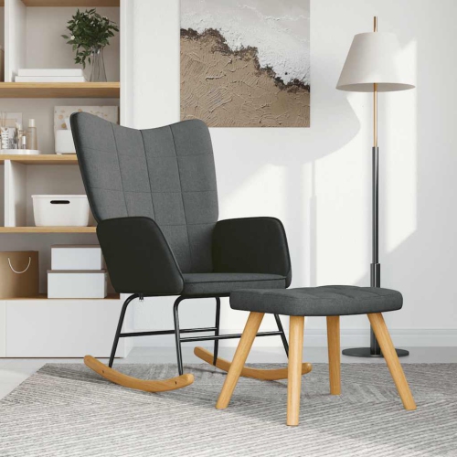 Chaise berçante VidaXL avec tabouret en tissu gris foncé