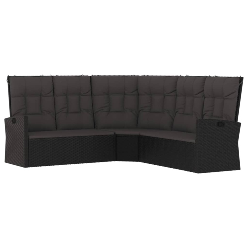 Sofa inclinable en coin avec coussins en poly rotin noir vidaXL