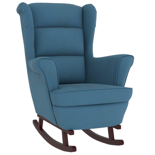 VIDAXL  Rocking Chair With Solid Wood Rubber Legs Blue Velvet