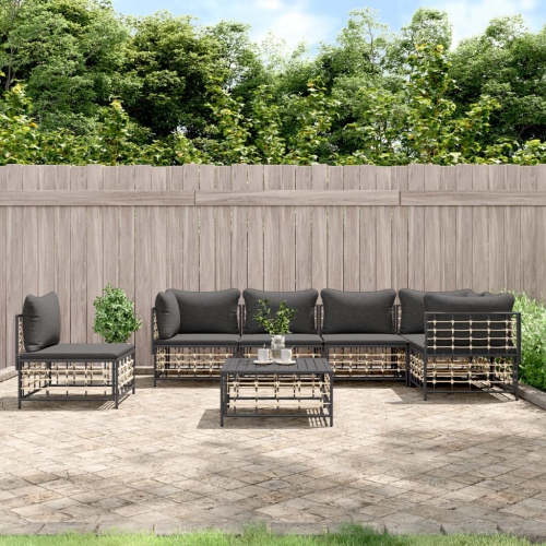 Ensemble de salon de jardin de 7 pièces avec coussins en poly rotin anthracite de vidaXL
