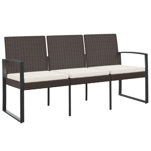 vidaXL 3-Seater Garden Bench with Cushions Brown PP Rattan