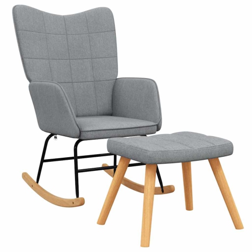 vidaXL Rocking Chair with a Stool Light Grey Fabric