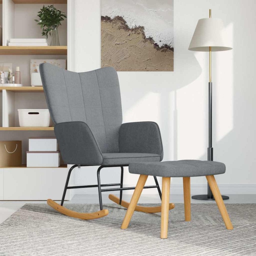 vidaXL Rocking Chair with a Stool Light Grey Fabric