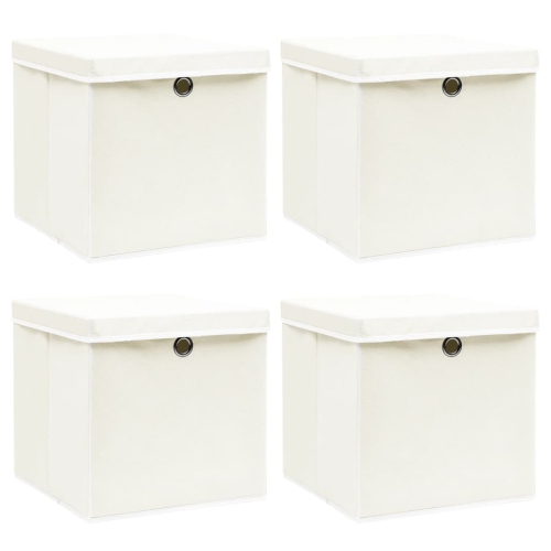 VIDAXL  Storage Boxes With Lids 4 PCs 32X32X32 Cm Fabric In White