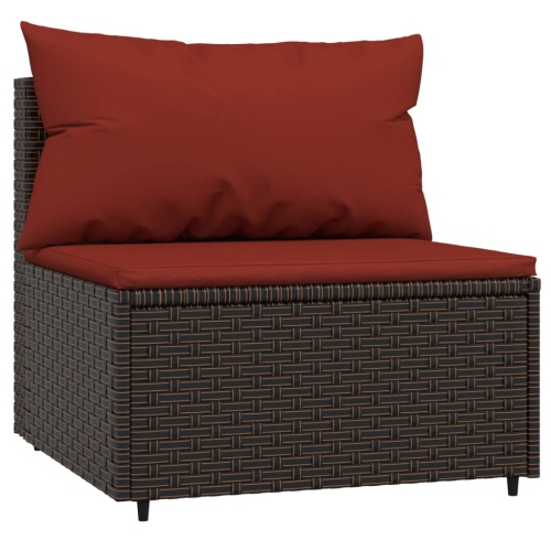 VIDAXL  Garden Middle Sofa With Cushions Brown Poly Rattan