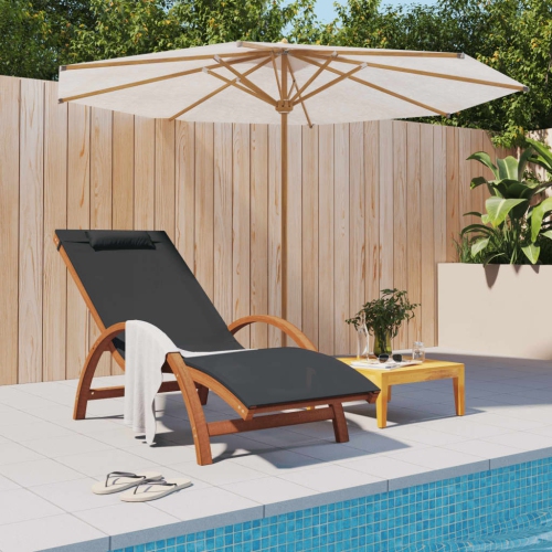 vidaXL Sun Lounger with Pillow Grey Textilene and Solid Wood Poplar