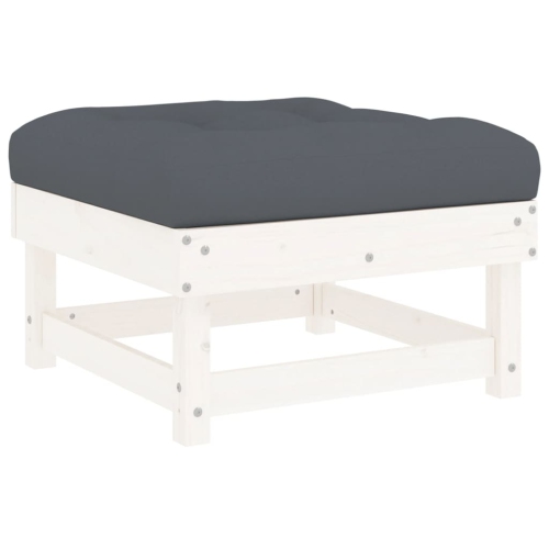 VIDAXL  Garden Footstool With Cushion Solid Wood Pine In White
