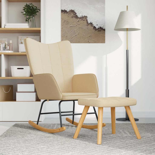 vidaXL Rocking Chair with a Stool Cream Fabric