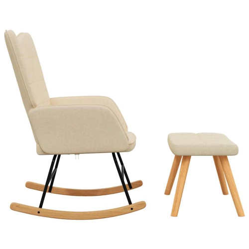 vidaXL Rocking Chair with a Stool Cream Fabric