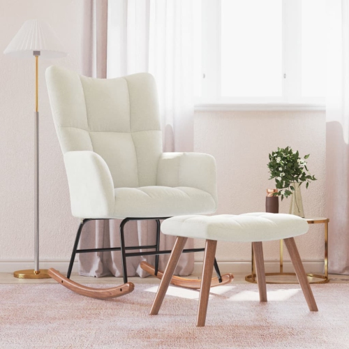 VIDAXL  Rocking Chair With A Stool Cream White Velvet