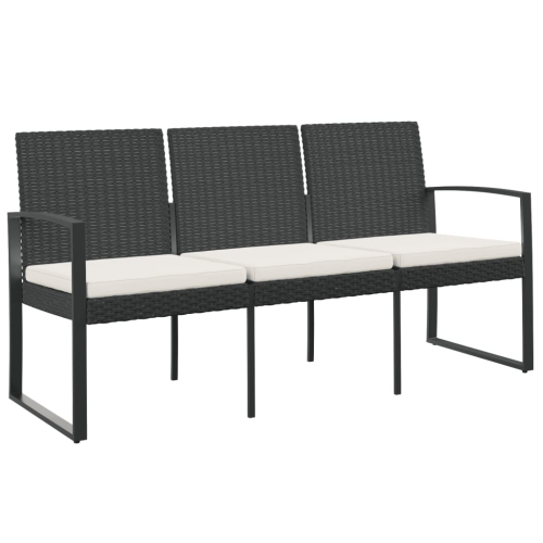 VIDAXL  3-Seater Garden Bench With Cushions Black Pp Rattan